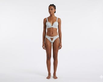 Hochwertiger Handgefertigter Weißer Leder Zweiteiler mit Nieten – Festival & Clubwear BH und Unterteil