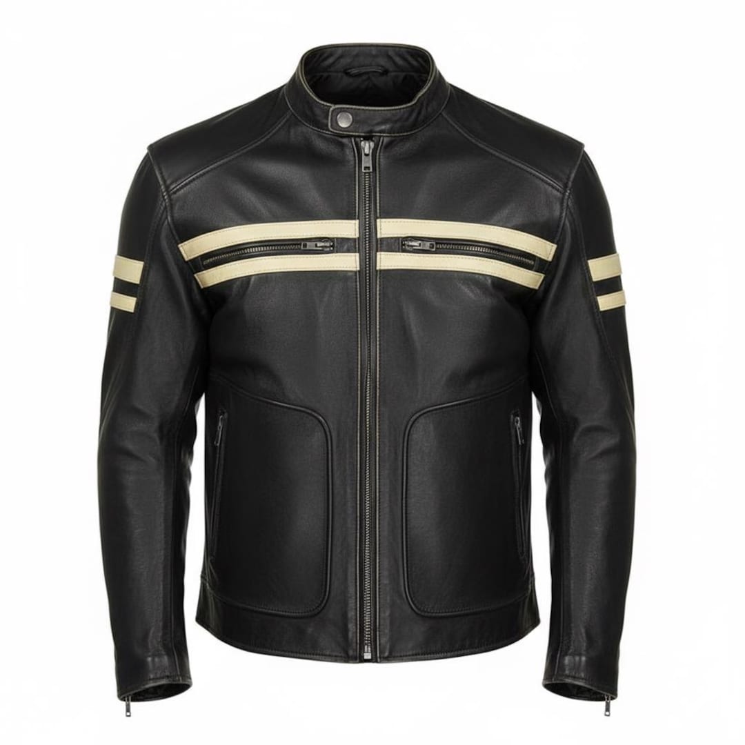 Men's Vintage Cafe Racer Black Leather Jacket – Classic Cream