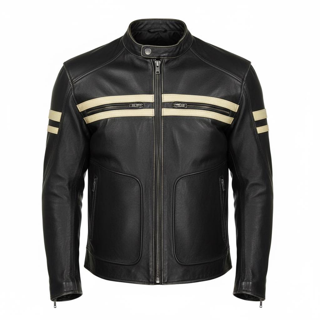 Men's Vintage Cafe Racer Black Leather Jacket – Classic Cream