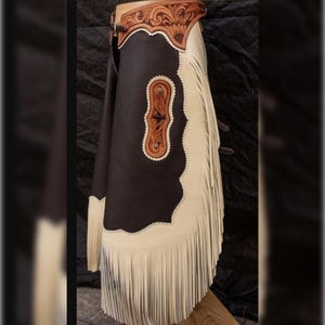 Leather Chinks Two-Tone Custom with Floral Tooled Yoke