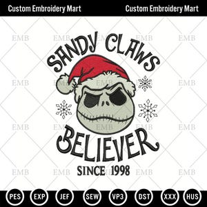 Sandy Claws Embroidery design, Jack Skellington Embroidery Design, Christmas Embroidery design, Christmas Cartoon Designs