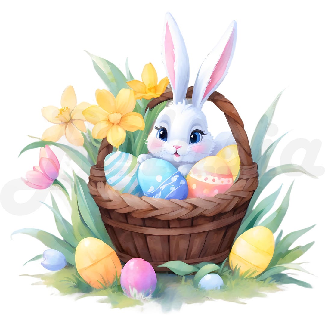 12 Baby Easter Bunny Clipart, PNG Digital Download, Cute Spring Rabbit ...