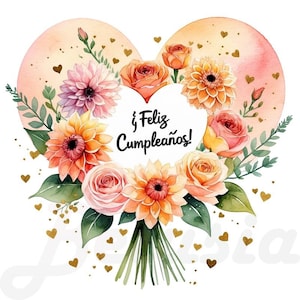 21 PNG Feliz Cumpleaños Clipart, Ilustraciones de Cumpleaños en Español, Acuarela de Globos, Flores y Pastel, Pack de Imágenes, Transparente