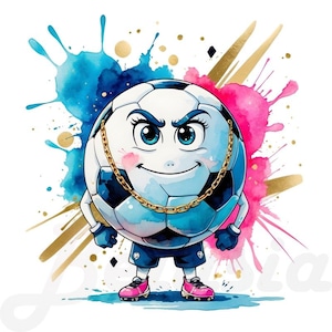 20 lustige Fußball PNG Clipart, coole Fußball PNG Designs Bundle, Cartoon Fußball Charaktere, Aquarell Fußball PNG, transparenter Hintergrund