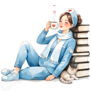 26 PNG Cute Nurse Clipart Bundle, Nurse Life Illustrations, Female Medical Characters, Watercolor Style, Sublimation, Transparent Background