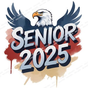 Senior 2025 PNG Bald Eagle Graduation Clipart, Patriotic Red White Blue Design for American Class of 2025 – Transparent Background