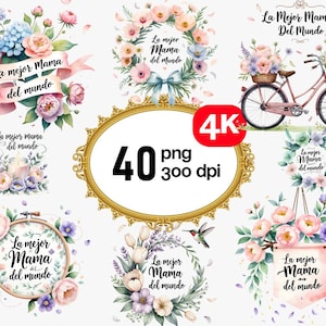 40 espagnol Mama PNG, La Mejor Mama del Mundo Clipart, Floral Mama PNG, fête des mères PNG, aquarelle maman Clipart Bundle