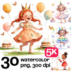 30 png-verjaardagsfeestje meisje clipart, leuke feestballonnen, digitale download, viering illustratie, transparante achtergrond, scrapbooking