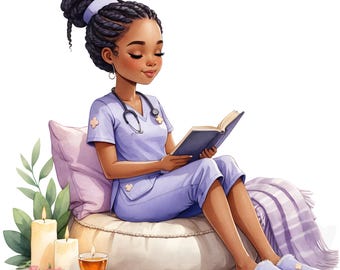 36 PNG Black Nurse Clipart Bundle, Cute African Nurse Illustrations Watercolor, Nurse Life, Black Woman Medical Art, Transparent Background