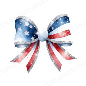 Sprankelende Amerikaanse vlag strikken PNG clipart 3 png, patriottische glitter 4 juli boog, rood wit blauw USA boog sublimatie, Independence Day Stars
