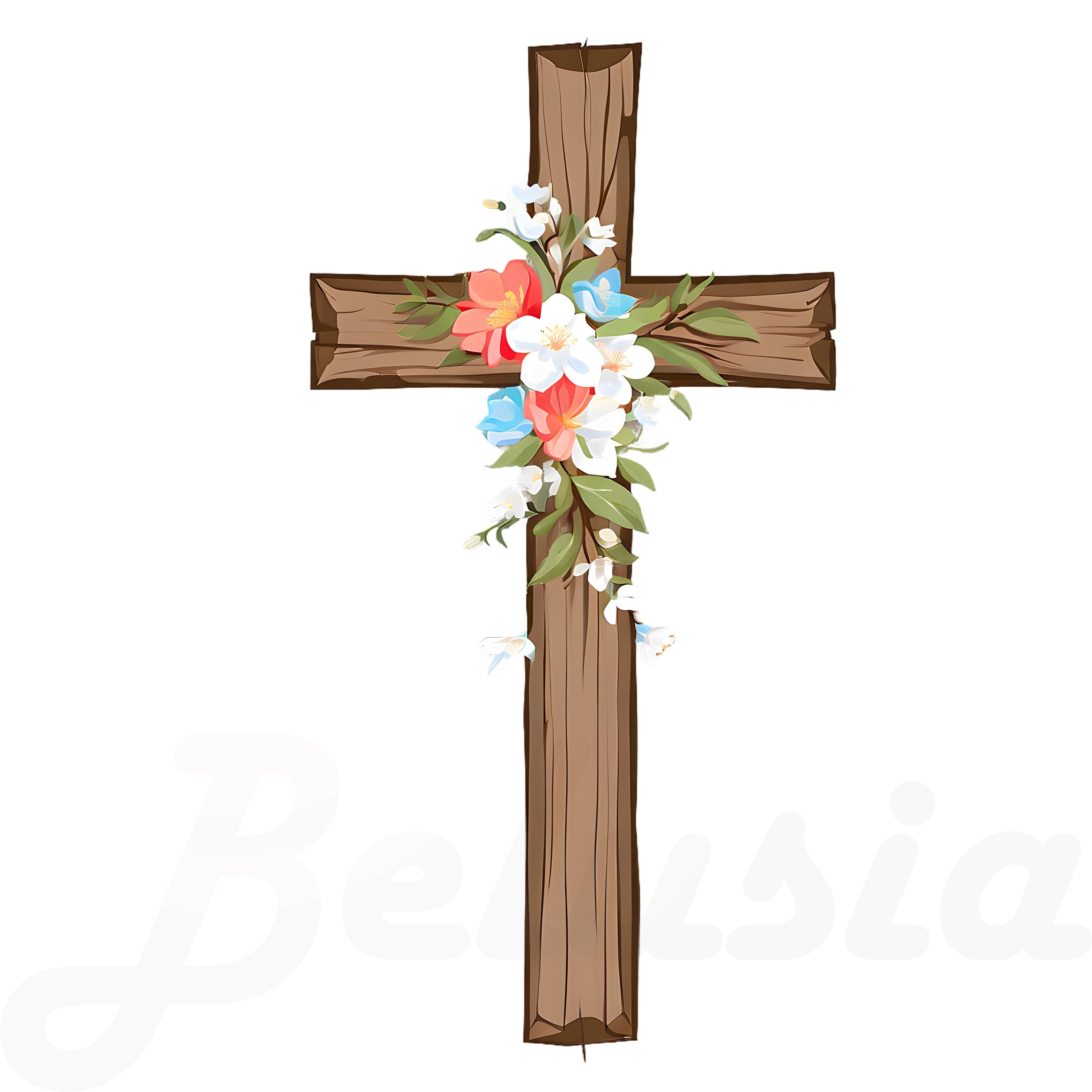 23 Pastel Boho Floral Cross Clipart PNG, Wooden Watercolor Cross ...