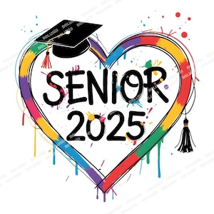 Senior 2025 png-clipart regenboog verf hartafstuderen, kleurrijke spetterkunst met dop en kwastje – transparante achtergrond