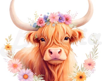 16 Highland Kuh Clipart, rustikale Kuh PNG, Highland Cattle Illustration, digitaler Download, transparenter Hintergrund, Junk Journal, Papiermodelle