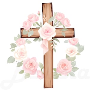 23 Clipart di croce floreale Boho pastello PNG, Clipart di croce in legno acquerello, Clipart di Pasqua religiosa, Clipart cristiana per Pasqua