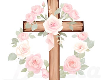 23 imágenes prediseñadas de cruz floral boho pastel PNG, imágenes prediseñadas de cruz de acuarela de madera, imágenes prediseñadas religiosas de Pascua, imágenes prediseñadas cristianas para Pascua