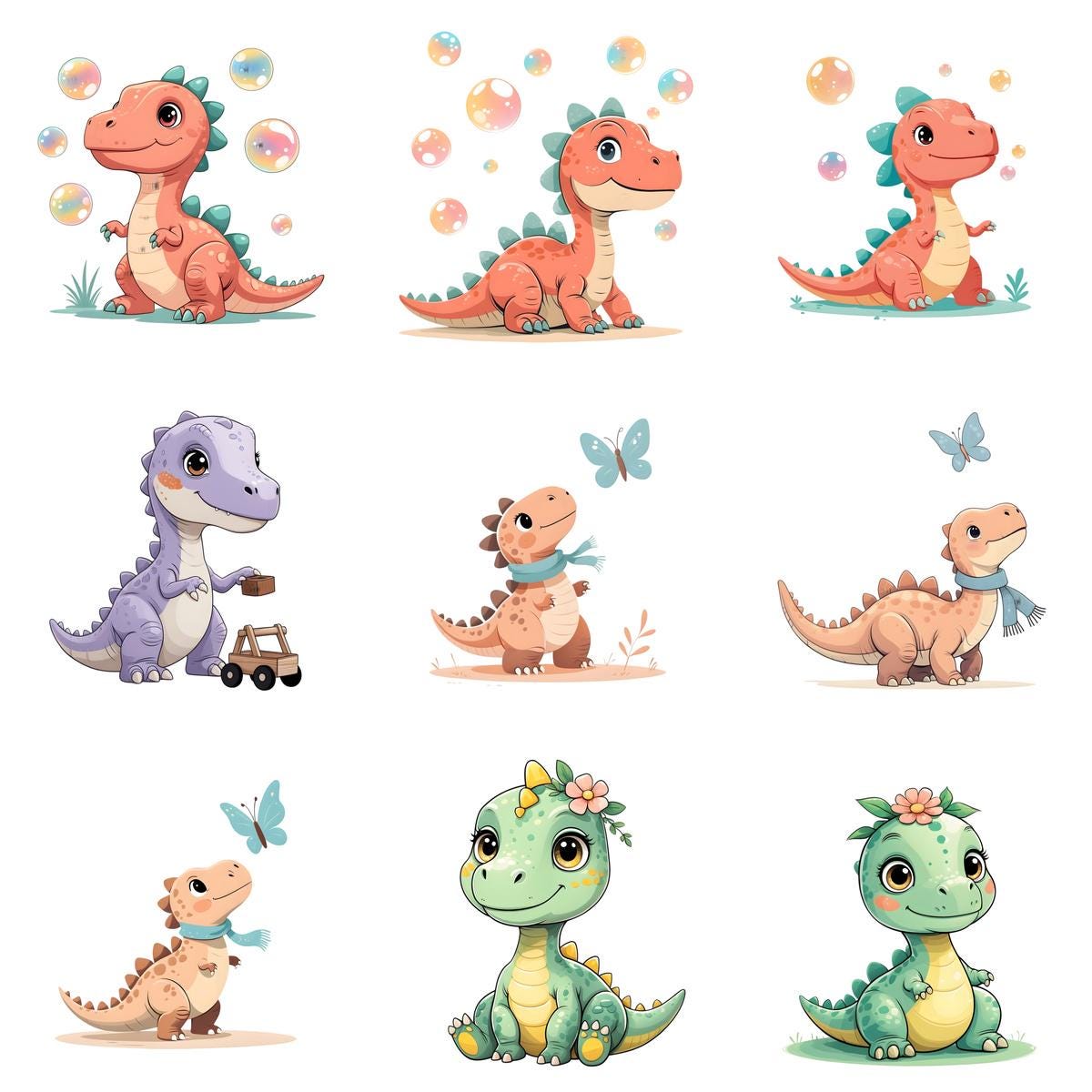 31 PNG Cute Baby Dinosaur Clipart, Digital Download, Transparent ...