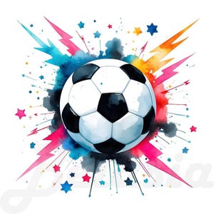 22 PNG Soccer Ball Clipart, Soccer Printable Art, Watercolor Sport Ball PNG, Colorful Soccer Poster, Soccer Ball PNG for Sublimation Design