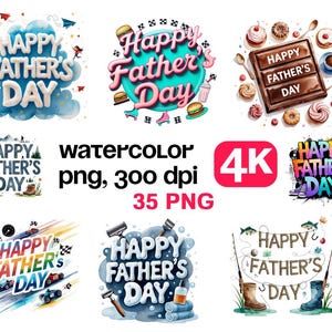 35 PNG glücklicher Vatertag Clipart, Aquarell Vatertag PNG, niedlicher Vater Schriftzug, Vatertag Zeichen, digitaler Download, Vater Zitat PNG