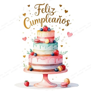 Tarta de Feliz Cumpleaños PNG con Goteo, Clipart Acuarela Colorida, Ilustración de Pastel para Fiesta