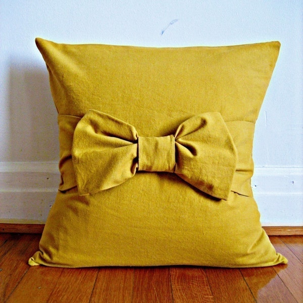 Mustard Bow Pillow Cover ON SALE 50% OFF