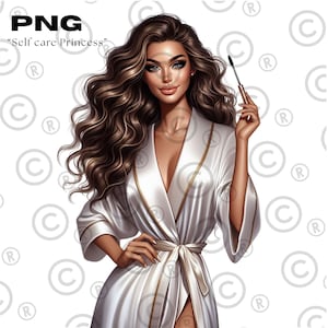 Soins personnels PNG | Autocollant numérique Journée Spa | Illustration Fille Luxe | Clipart Beauté | Routine Matinale PNG | Maquillage Baddie
