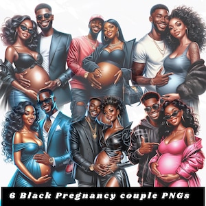 6 PNGs de casais negros grávidos | Clipart de maternidade de melanina | Sublimação de casal afro-americano grávido | Download digital | Arte para chá de bebê