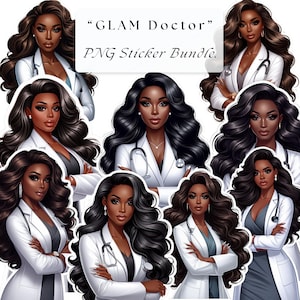 Glam Doctor PNG ステッカー バンドル |自信に満ちた黒人女性医師のステッカー |プランナーステッカー |アフリカ系アメリカ人の医療クリップアート