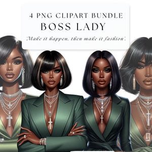 Boss Lady Clipart Bundle - 4 PNG African American Business Woman | Black Girl Magic | Melanin CEO Fashion Clip Art | Digital Download