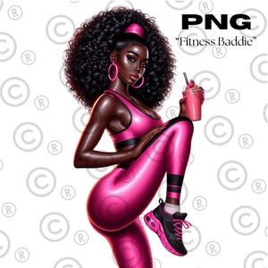 PNG Fitness Baddie | Arte digitale di ragazza nera | Clipart di donna afro formosa | Illustrazione di moda afrocentrica | Design a sublimazione di Gym Babe