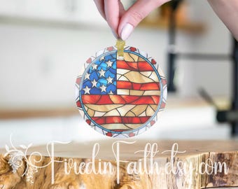 Adornos de vidrio patrióticos, bandera de EE. UU. con vitrales falsos, decoración para el hogar, adorno para el Día de los Caídos, 4 de julio, decoración del Día de la Independencia, Navidad