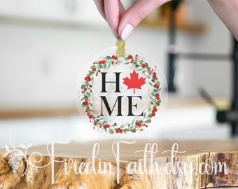 Adorno navideño canadiense, hoja de arce canadiense con vitrales falsos, regalo de Navidad, decoración de invierno, espíritu canadiense, adorno para árbol