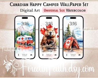 Conjunto de fondos de pantalla para teléfono con acuarela canadiense • Pantalla de bloqueo patriótica de campamento (descarga digital)