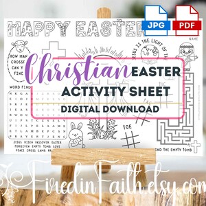 Christian Easter Activity Sheet Printable for Kids – Bible Games, Coloring Page, Word Search, Sunday School, Faith-Based Easter Fun