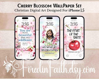 Fondo de pantalla para iPhone de flores de cerezo en acuarela • Arte bíblico cristiano (descarga digital)
