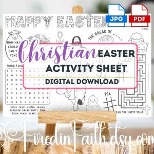 Jesus Easter Activity Sheet Printable for Kids – Bible Games, Coloring Page, Word Search, Sunday School, Faith-Based Easter Fun