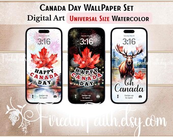 Conjunto de fondos de pantalla para teléfono del Día de Canadá • Fondos patrióticos en acuarela (Descarga digital)