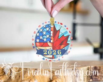 Adorno de cristal con doble nacionalidad estadounidense-canadiense 2026: recuerdo de doble nacionalidad, decoración para árbol de Navidad, regalo para nuevos ciudadanos con doble nacionalidad - n.° 4994