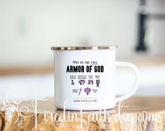 Taza de campamento de las Escrituras / Taza de café con fe, Regalo con versículo bíblico religioso, Taza para ponerse la armadura completa de Dios, Regalo de iglesia, Regalo de estudio bíblico