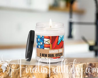 Vela de regalo con doble nacionalidad - Decoración con banderas de EE. UU. y Canadá - Cera de soja perfumada - Duración de 60 horas - Frasco de vidrio reutilizable - Inauguración de casa