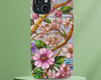 Cherry Flowers Stained Glass iPhone Case: MagSafe Compatible