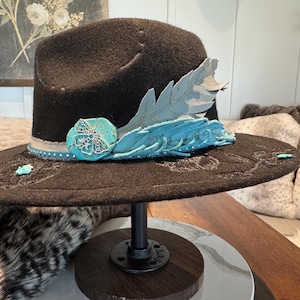 Wide Brim Fedora Black With Turquoise - Etsy display picture 1