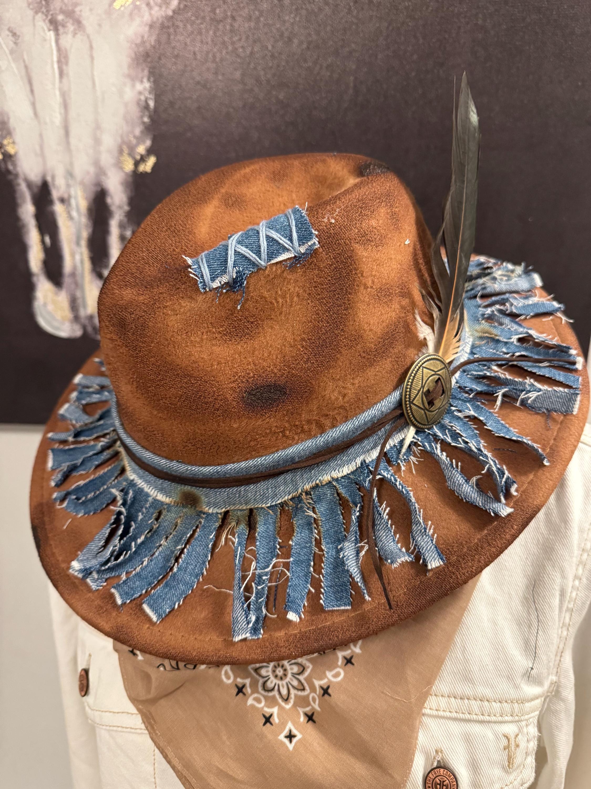 Denim Fedora with Angel Design Fedora Denim Hat - Etsy main image 2