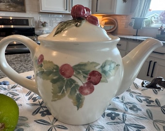 Pfaltzgraff Jamberry Stoneware Teapot | Vintage Cherry Teapot