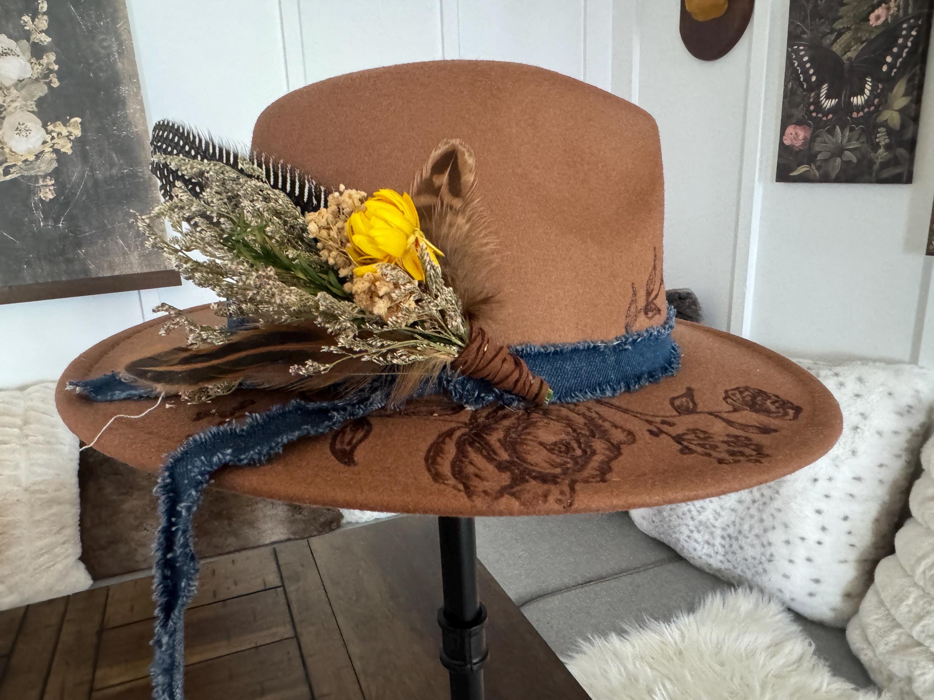 Brown Cowboy Hat With Feathers - Etsy display picture 3