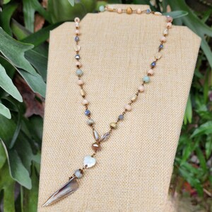 Perlenkette - Multi Bead, Edelstein, Muschel, Perle, Glas - in Antique Copper eingefasst