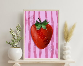 Strawberry Wall Art Print | Red and Pink Pattern (Digital Download)