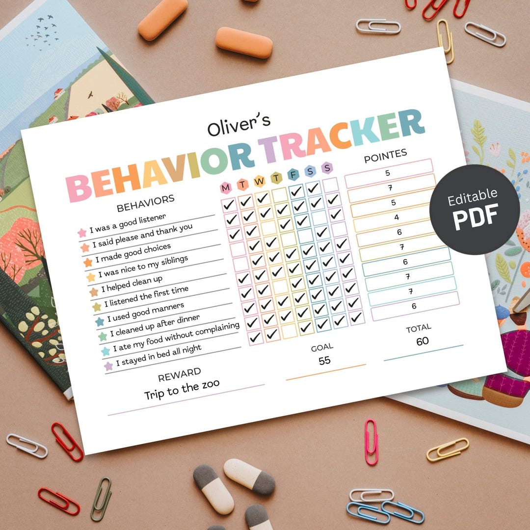 Behavior Reward Chart for Kids, Behavior Tracker for Kids, Good ...