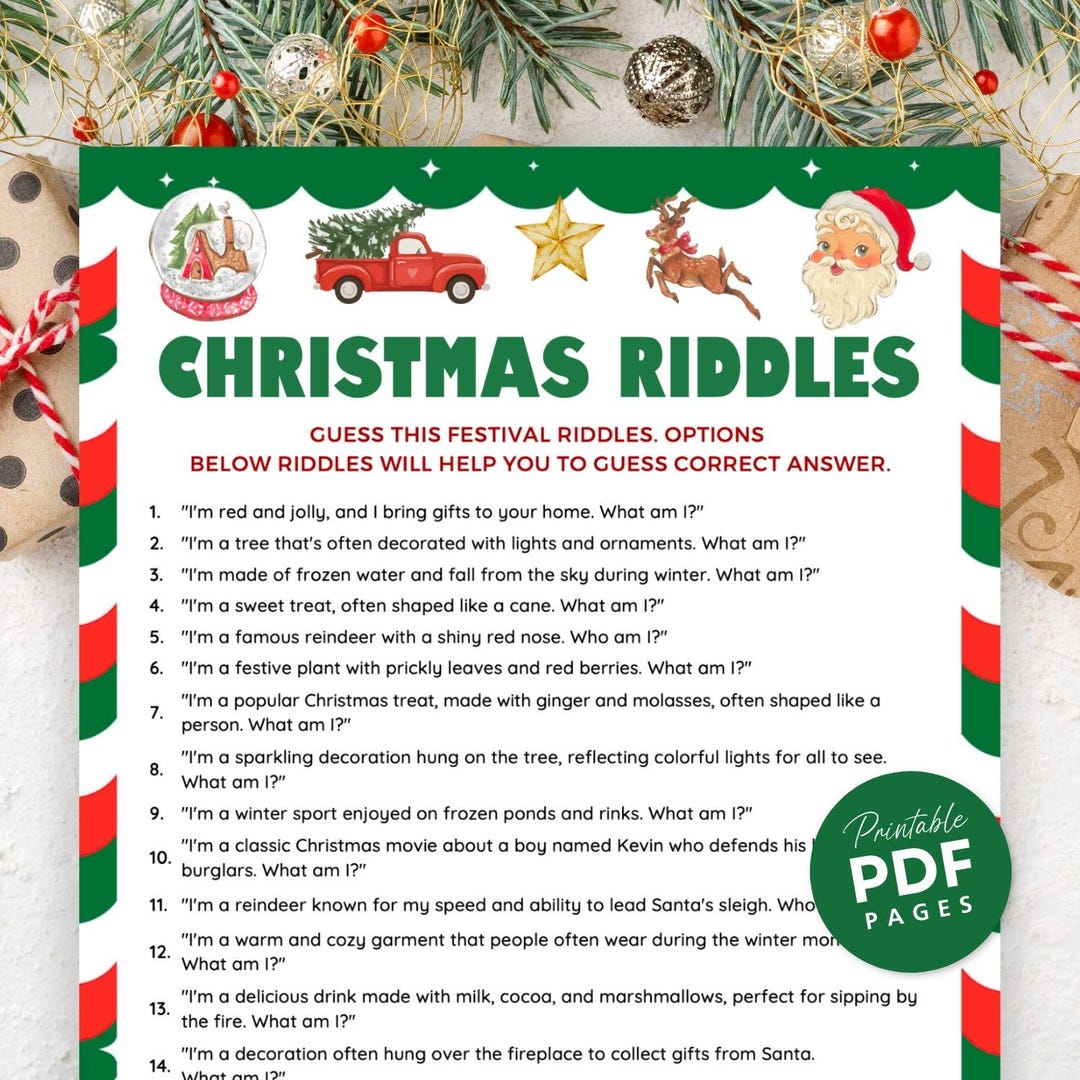 Christmas Riddles Game Printable, Holiday Riddles Quiz, Guess the ...