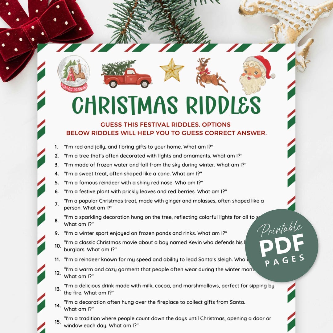 Christmas Riddles Game Printable, Holiday Riddles Quiz, Guess the ...