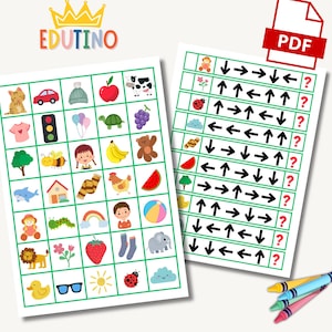 Activité de direction gauche et droite pour les enfants - Jeu de suivi du chemin avec 30 cartes à tâches imprimables | Apprentissage préscolaire PDF